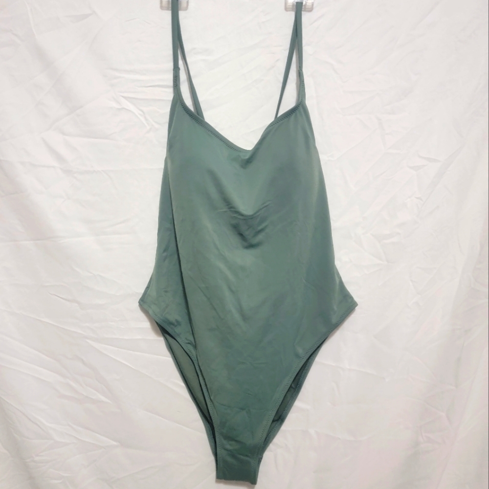 H&M sage green cheeky one piece swimsuit size large